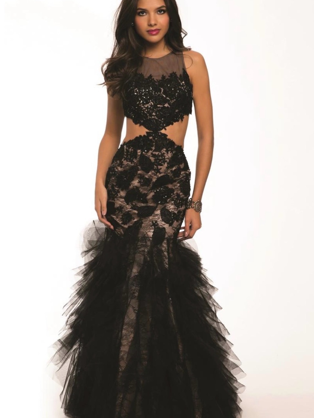 Jovani Black Lace Cutout Mermaid Prom Dress